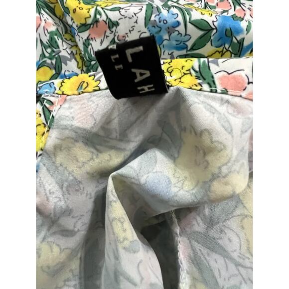 BEULAH Women’s Dress Small Yellow Floral Tie-Neck Midi V-Neck Vintage Inspired - Picture 9 of 10